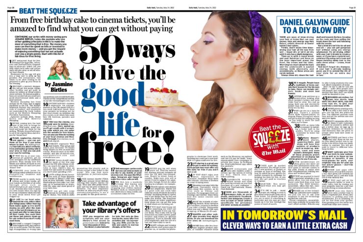50 ways to live the good life for free Daily Mail 24.05.22